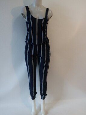Womens Which We Want Navy Blue, White Striped Tank Jumpsuit M